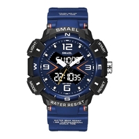 Smael 8076 Quartz réveil double affichage de l'heure bracelet en résine souple 50M résistant à l'eau calendrier complet montre de sport numérique
