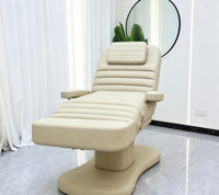Lit de massage électrique réglable avec accoudoirs en velours noir et piédestal doré pour spa et clinique de beauté