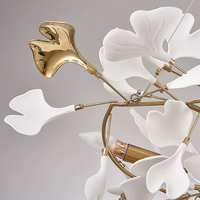Lustre LED en céramique de luxe en forme de branche de feuille de Ginkgo, grand luminaire suspendu horizontal personnalisé pour hôtel, salle de banquet, projet commercial