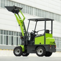 Mini-chargeuse électrique à quatre roues motrices avec godet hydraulique, verte, compacte, pour travaux agricoles