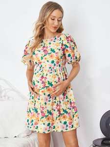 Robe florale à manches bouffantes, vêtements de grossesse, chemises de nuit de maternité, pyjamas, vêtements de maternité personnalisés, robe de nuit courte - Product Image 3