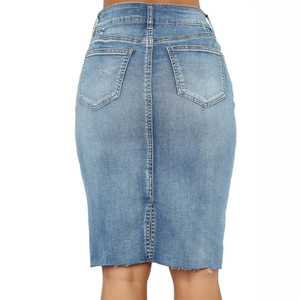 Gonne corte in <span class=keywords><strong>Denim</strong></span> con bordo grezzo Casual Sexy da donna a vita alta gonna di jeans a matita all'ingrosso - Product Image 6