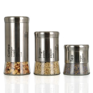 Tè di vetro di caffè di <span class=keywords><strong>zucchero</strong></span> vasi <span class=keywords><strong>e</strong></span> <span class=keywords><strong>contenitori</strong></span> con cappotto in acciaio inox - Product Image 2