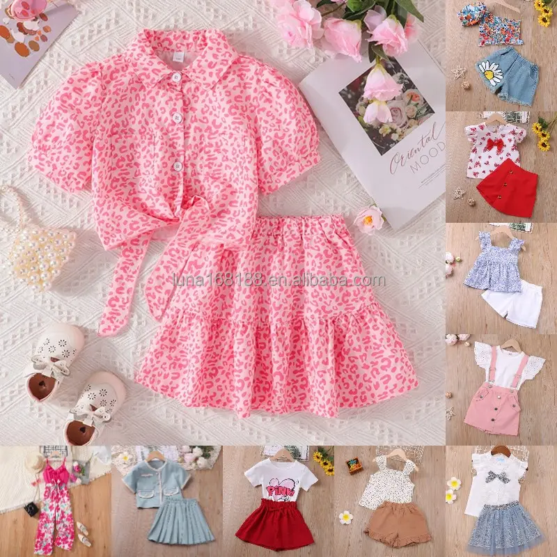 2024 New designed fashion European and American children's suit casual cotton girls short sleeve suit