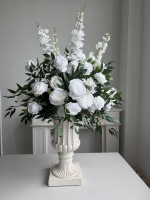 Composition florale artificielle blanche et verte pour mariage, décoration florale pour colonne romaine, allée centrale et centre de table de cérémonie de mariage
