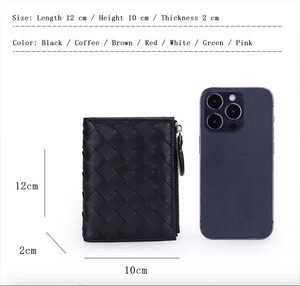 Ando Bag Portefeuille court en cuir tissé en peau de mouton véritable pour femme avec poche à monnaie zippée et emplacements pour cartes - Product Image 3