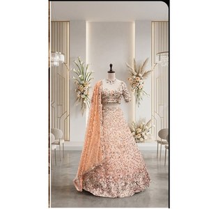 Lehenga orné de paillettes pêche, tenue de soirée élégante, tenue de mariée traditionnelle, tenue de festival pour femmes - Product Image 2