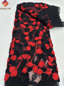 럭셔리 스팽글 그물 신부 레이스 원단 크리스탈 라인 석 무거운 자수 웨딩 파티를위한 꽃과 3D 페르시 레이스 원단 - Product Image 3