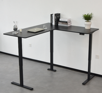 Bureau d'angle électrique moderne en L, construction métal-bois, poste de travail ergonomique assis-debout pour bureau à domicile, écologique