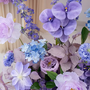 งานแต่งงานแบบครบวงจรงานแต่งงานงานแต่งงานทำจากผ้าไหมเทียมสีม่วงโรแมนติกติดผนังทางเดินในงานแต่งงานจัดดอกไม้ต้อนรับดอกไม้ - Product Image 5