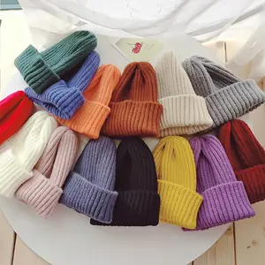 Gorro de lana tejido liso para padres e hijos, Unisex, para invierno, cálido