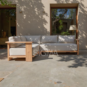 Set di Divani da Esterno in Legno di Teak Moderno con Cuscini Confortevoli, Arredamento da Giardino <span class=keywords><strong>SIGMA</strong></span> - Product Image 2