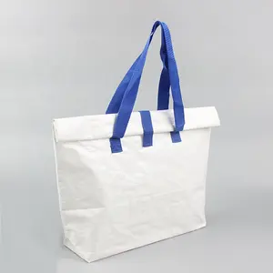 PP Laminated Woven Bags Shopping Custom Sizes Laminated Polypropylene Woven Tote Bag With Nylon Webbing Strap Button Closed