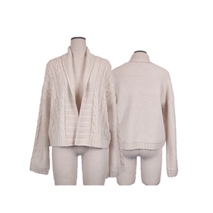 Cárdigan de punto de gran tamaño para <span class=keywords><strong>mujer</strong></span> Y2K botón patrón de rayas borde <span class=keywords><strong>crudo</strong></span> Cuello torcido curvado suéter abrigo estilo Casual cremallera frontal - Product Image 1