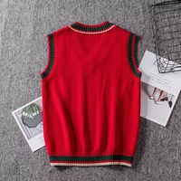 Gilet pull en coton pur style uniforme scolaire de Noël Xiaodaxing, col en V, tricoté, unisexe, pour étudiants, vêtement de performance