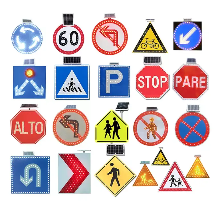 Stop Solar Powered Traffic Sign Blink Flashing LED Traffic Road Warning Sign LED Arrow Signs Board Factory Price