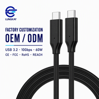 LUNG KAY Memproduksi Kabel Data USB 3.2 10Gbps 60W USB C ke C Premium untuk Laptop SSD Dock Kustom OEM ODM