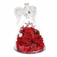 Rose éternelle sous cloche en verre en forme d'ange, rose préservée sous couvercle en verre pour la Saint-Valentin, la fête des mères, vente en gros