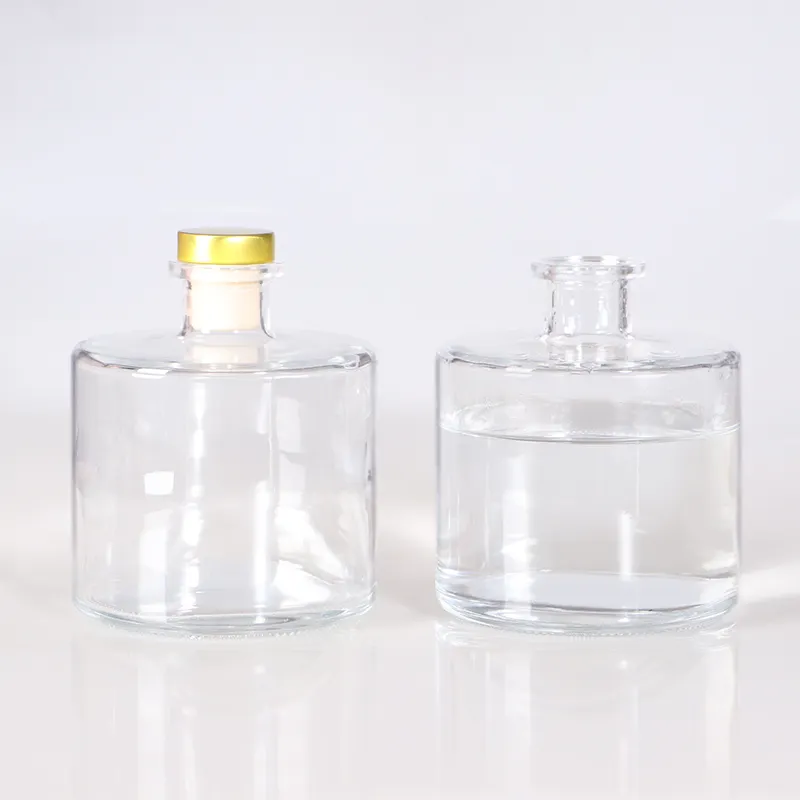 Botella redonda de cristal transparente de lujo personalizada de 500ml y 1000ml para difusor de láminas