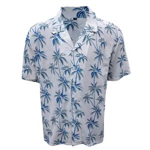 Custom Full Printing Summer 4 Way Stretch Fabric Short Sleeve Men's Button Down Collar Hawaiian Shirt Tropical Beach Shirts