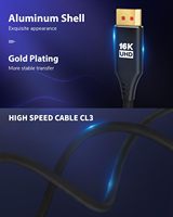 Câble DP vers DP 16K 8K, 6 pieds, lot de 2, haute vitesse 40 Gbps, 8K/60Hz, 4K/165Hz, 2K/240Hz pour moniteur de jeu, HBR3 HDR, carte graphique