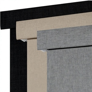 Stores à enroulement sans cordon sur mesure, filtrant la lumière, en tissu rayé naturel, isolation thermique, intimité intégrée - Product Image 4