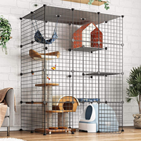 Cage à chat modulaire en fil métallique DIY, grande clôture pour animaux de compagnie avec étagères et échelle, villa pour chat personnalisable pour la décoration intérieure