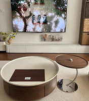 Nouvelle Table Basse Moderne 2025 Style Feuille en Bois et Acier avec Rangement pour Salon, Hôtel, Villa