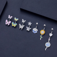 Anneaux de nombril en acier inoxydable plaqué argent, style punk, pendentif papillon, boule en zircone cubique, cadeau de mariage pour le corps