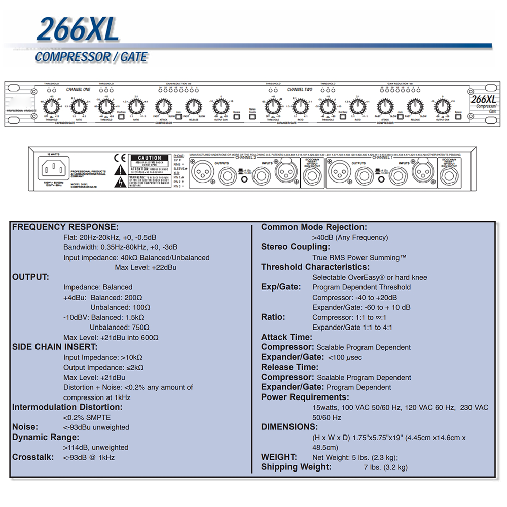 DBX 266XL Compressor/Gate de Dois Canais com Cancelador de