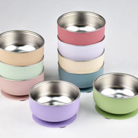 Nouveau bol à ventouse pour enfants en acier inoxydable 304 avec couvercle en silicone, bol d'alimentation coloré en acier inoxydable de qualité alimentaire pour bébés et enfants
