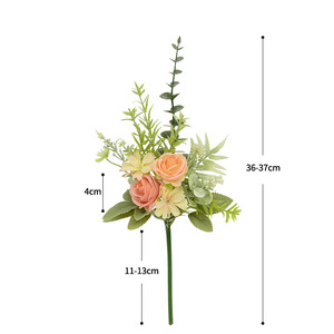 Mini bouquet de roses artificielles et d'eucalyptus Dongchen Crafts, fleurs nouées à la main, pour la décoration de la maison, arrangement de table de salon - Product Image 5