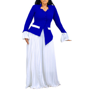 Ensemble 2 pièces décontracté pour femme : chemise plissée asymétrique ample grande taille et pantalon large long – Tendance - Product Image 3