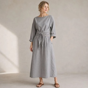 Abito Casual in <span class=keywords><strong>Lino</strong></span> Personalizzato, Nuova Collezione Primavera 2023, <span class=keywords><strong>Vestito</strong></span> <span class=keywords><strong>Lungo</strong></span> Estivo da <span class=keywords><strong>Donna</strong></span> con Maniche Lunghe - Product Image 3
