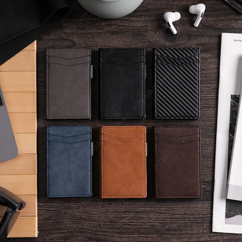 Billetera de Metal personalizada para hombre, billetera minimalista de cuero genuino, Rfid, de aluminio, nueva tendencia