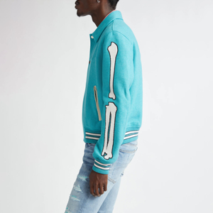 OEM Custom Logo <b>Varsity</b> <b>Jacket</b> for <b>Men</b> Thin High Street Stand Baseball <b>Bomber</b> with Embroidery Winter Letterman <b>Jacket</b> - Product Image 4