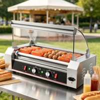 Máquina para Asar Salchichas, Cocedor de Hot Dogs con 5, 7 o 10 Rodillos, Temperatura Ajustable, para Gasolineras y Tiendas de Aperitivos