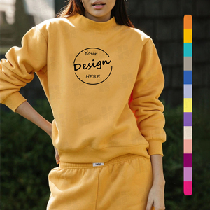 Nueva Sudadera de cuello simulado de lana para mujer, parches bordados de mezcla de algodón y poliéster, logotipo personalizado, MOQ bajo - Product Image 1