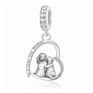 Abalorios de Plata con Diseño de Luna, Estrella, Niña Abrazando a un Perro, '<span class=keywords><strong>Para</strong></span> <span class=keywords><strong>Siempre</strong></span> en <span class=keywords><strong>Mi</strong></span> Corazón', <span class=keywords><strong>para</strong></span> Amantes de Mascotas, Perros y Ángeles, Compatibles con Pulseras Originales de Joyería Berloque - Product Image 3