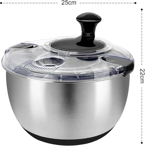 Essoreuse à salade en acier inoxydable, 4,2 litres, lave-légumes, sécheuse à laitue sans BPA avec manivelle, base antidérapante, compatible lave-vaisselle - Product Image 2