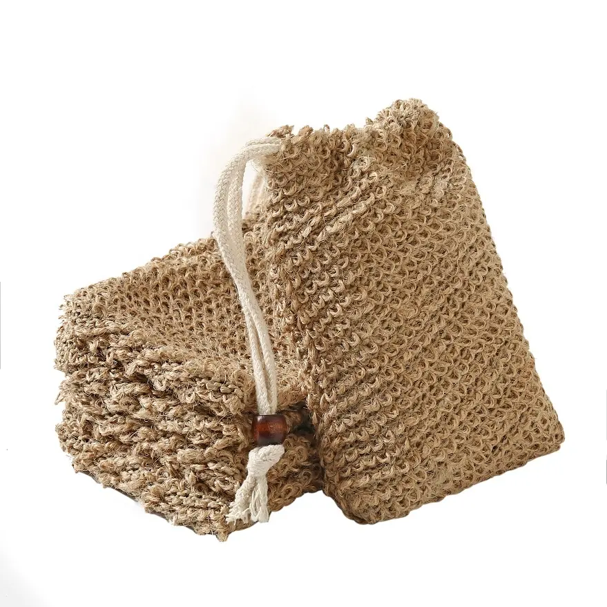 Wholesale 9 × 14センチメートルFree Natural Body Cleaning Natural Fiber Hemp Mesh Net Sisal Jute Soap Bag With用シャワーバス