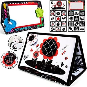 Jouets sensoriels Montessori en tissu noir et blanc à fort contraste pour bébé, miroir de sol pour le temps sur le ventre, jouet souple de voyage attachable, pour la literie et la salle de bain - Product Image 2