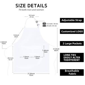 Bán Buôn L80Cm W70Cm Đầy Đủ Chiều Dài 100% Bông Nhà Hàng Nấu Ăn Trắng Tạp Dề Nhà Bếp Barista Phụ Nữ Chuyên Nghiệp Tạp Dề Với Logo - Product Image 3