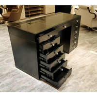 Table de toilette en pin noir avec miroir LED éclairé et tabouret – Poste de maquillage intelligent et moderne pour la maison et l'hôtel