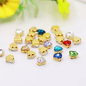 10mm vàng kim loại móng vuốt Đá ThủY Tinh sửa chữa nóng handmade may trên trái tim pha lê Rhinestone hạt lỏng cho DIY làm đẹp trang trí