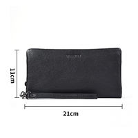 Portefeuille long pour homme en cuir véritable HASSION, style vintage personnalisable, avec fermeture éclair et bouton, grand format, protection RFID