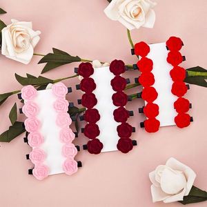 Accesorio para el Cabello de Niña, Clip Lateral con Flecos de Terciopelo Rojo, Diseño de Rosa y Camelia, para Otoño e Invierno - Product Image 3