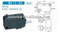 Interrupteur Tactile Silencieux SPDT MX12-6A 4A/10A 125/250VAC Micro 2 Broches SMD/2 Broches DIP IP40 (Plastique/Métal) CCC CE Rohs CQC