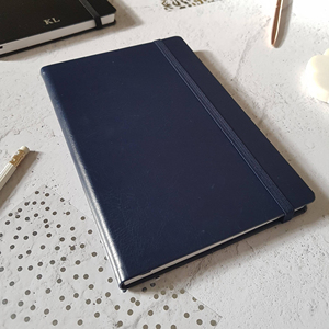 <strong>Personalised</strong> Notebook Navy Blue A5 Journal/<strong>Sketchbook</strong> (Dot Grid/Lined/Plain Paper) 100 Sheets Thermal Bound Hardcover PU Fabric - Product Image 4