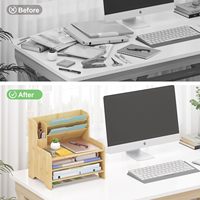 Organisateur de bureau en bambou durable à plusieurs compartiments, support de rangement multicouche pour documents, pour le tri des fournitures de bureau et l'usage quotidien